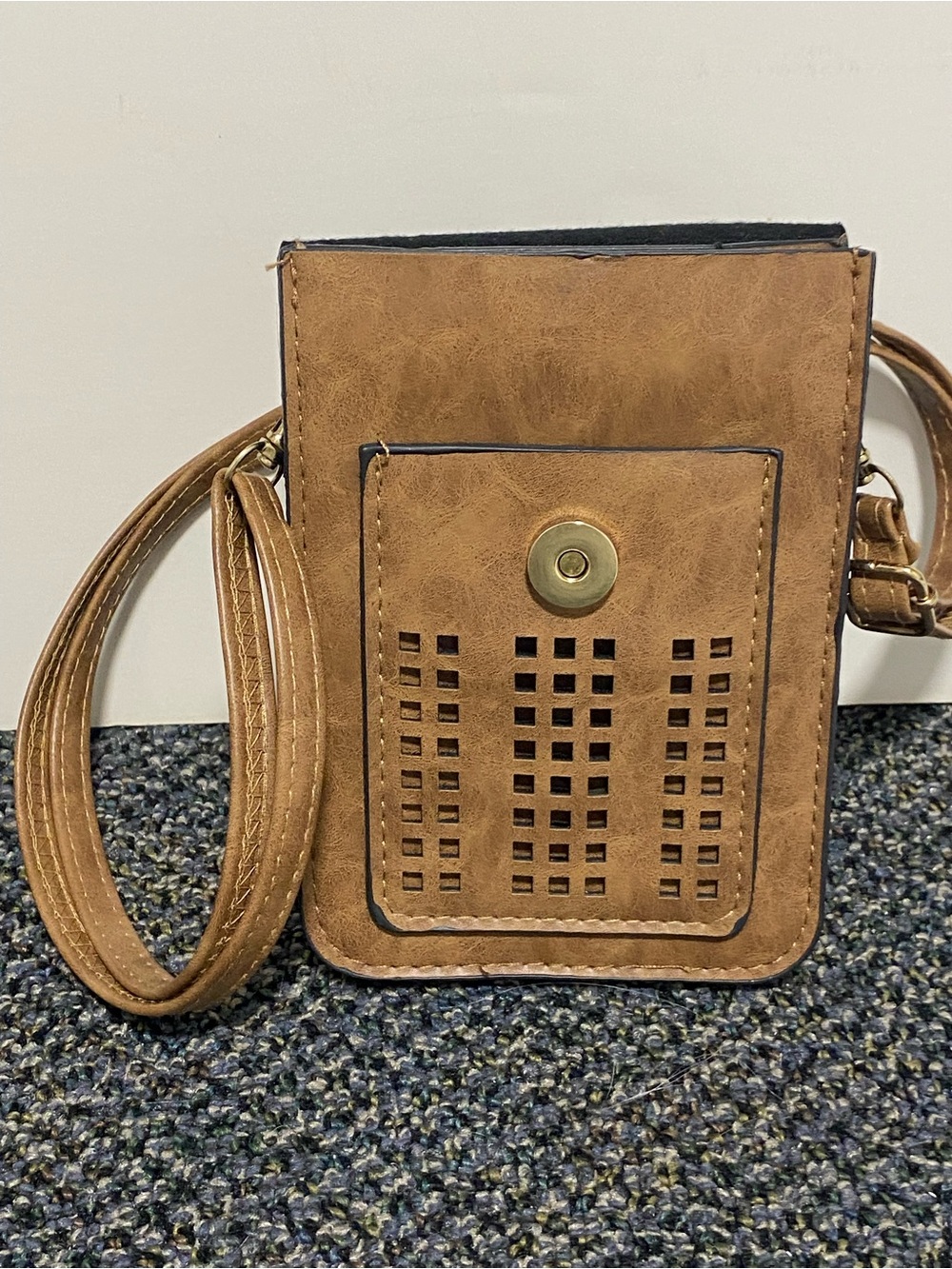 Women's Tan Crossbody Phone Bag with Front Pocket & Clear Back  Pocket.